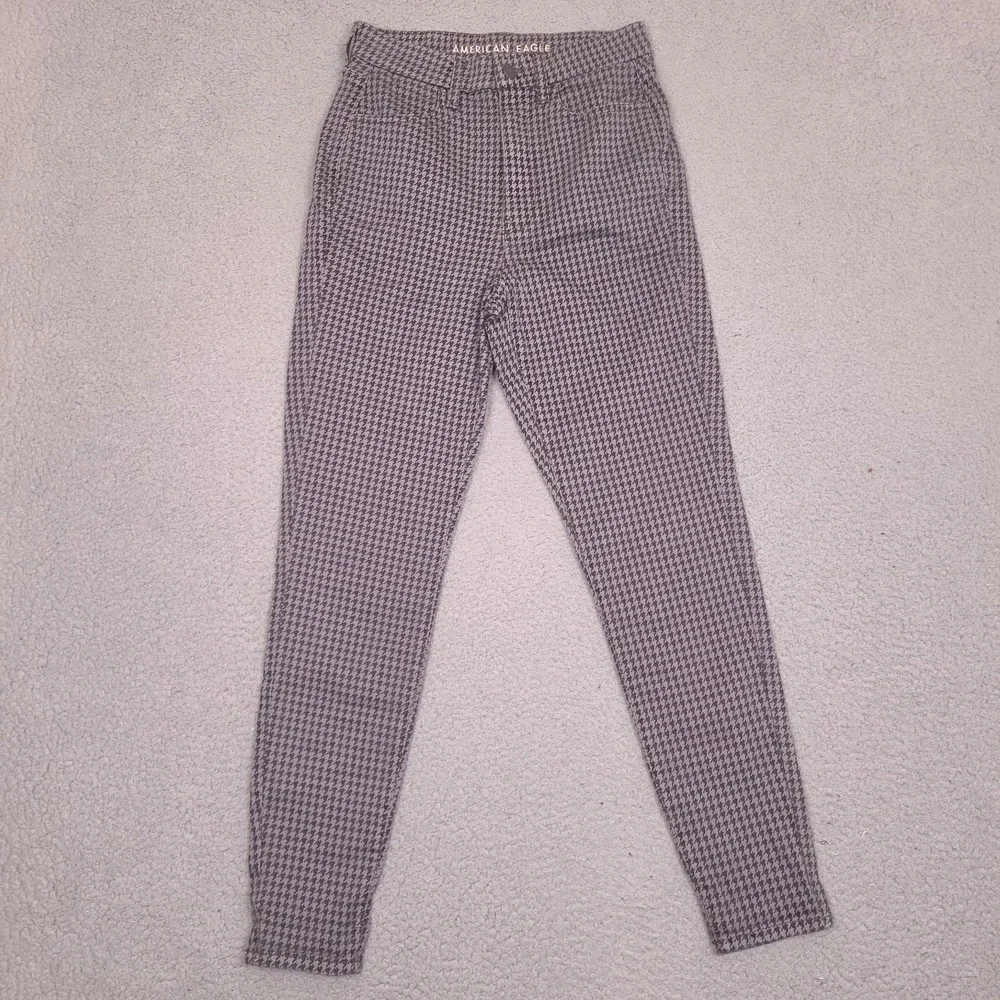 American Eagle Jegging Pants Womens 6 Gray Curvy Super Hi Rise Houndstooth 27x28